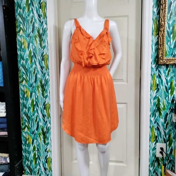 Rebecca Taylor Dresses & Skirts - Rebecca Taylor 100% Silk Sleeveless Ruffle Trim Mini Dress Salmon Orange Women 8